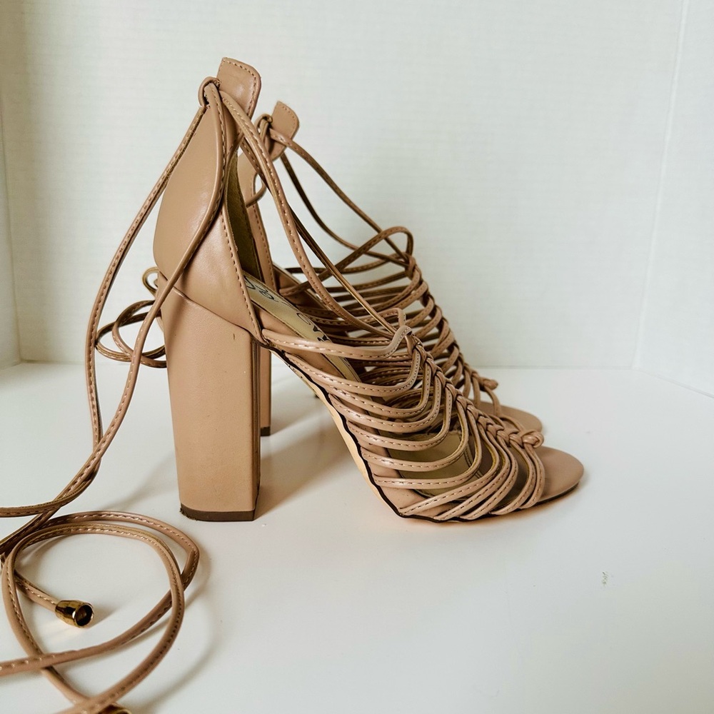 So Me Tan Strappy Heels with Block Heel